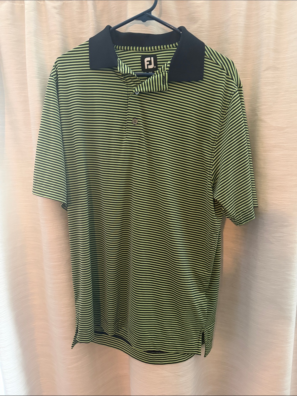 Nwot Footjoy Black Collar Green & Black Striped Polo